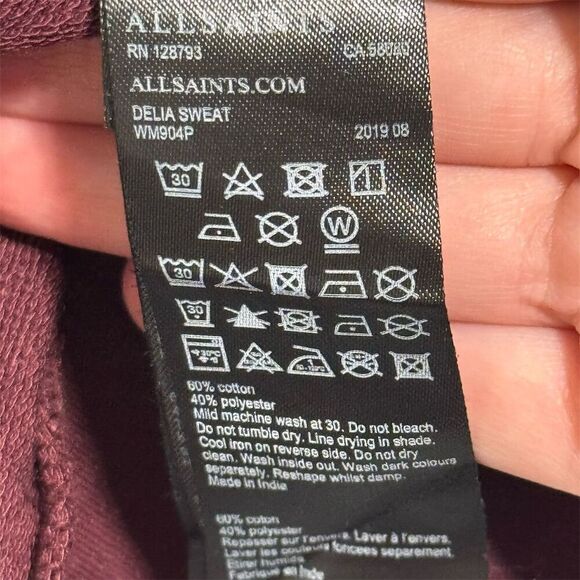 AllSaints Delia Sweat Cardigan Jacket Small Burgundy Waterfall Open Front Draped - Picture 9 of 9